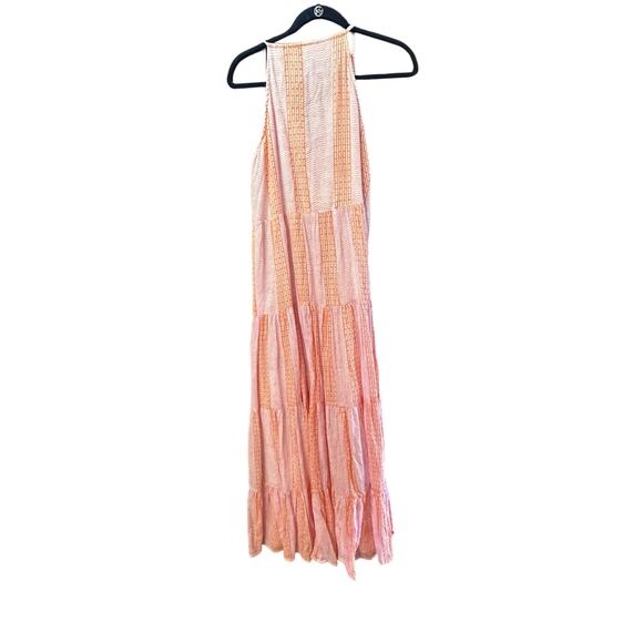 Oliphant Women's Pink Striped Print Long Tiered Tassel Maxi Dress Size Large - Picture 4 of 6